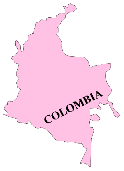The map shows a pink outline of Colombia with text indicating it's "COLOMBIA" on top left corner.
