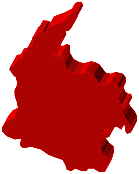 The image shows a red map of an area with various geographical features such as mountains and valleys depicted by shades within it against a black background.