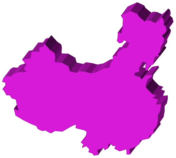 The image shows a stylized map with pink shading over parts of China, indicating areas that may be affected by an event such as flooding or another disaster; there is no text present in this clip-art version.