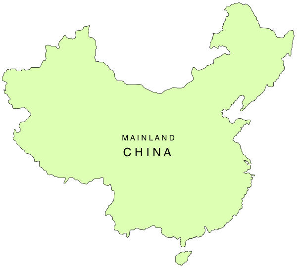 The map shows China with a label indicating "Mainland" on it, highlighting its geographical location within Asia.