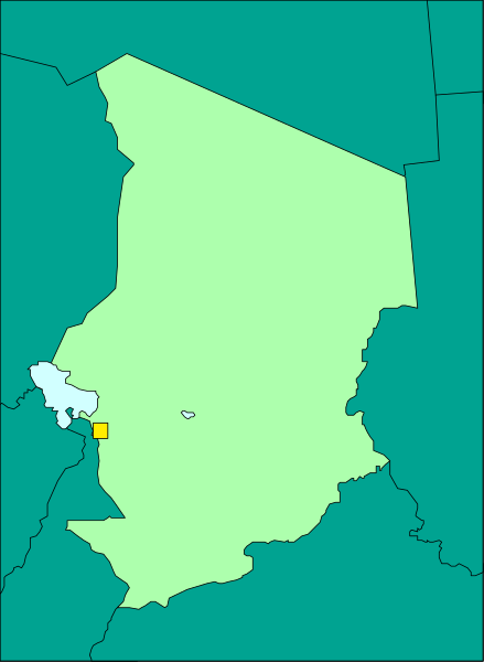The map shows a region with borders outlined by green lines on top of an aqua background; there is no text present in this image.