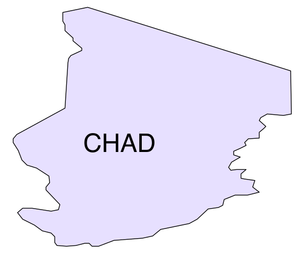 The map shows a purple outline of Chad with its capital N'Djamena labeled on it.