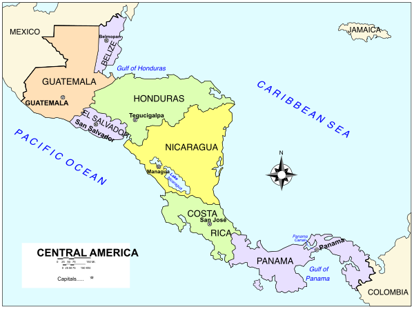 The map shows Central America with country names labeled on it.