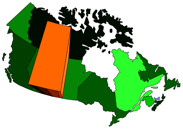 The image shows a map of Canada with various regions highlighted by different colored boxes overlaid on it.