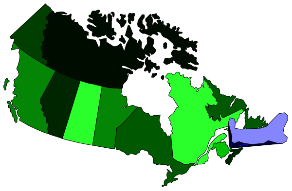 The map shows a stylized representation of Canada with provinces highlighted by color; it is overlaid on top of an image that appears to be from space showing Earth's atmosphere at nighttime.