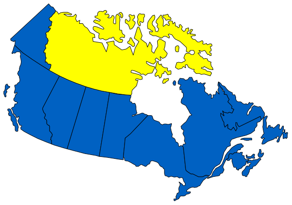 The map shows a stylized representation of Canada with provinces highlighted; it is overlaid on top of an image that appears to be from space showing Earth's atmosphere at nighttime.