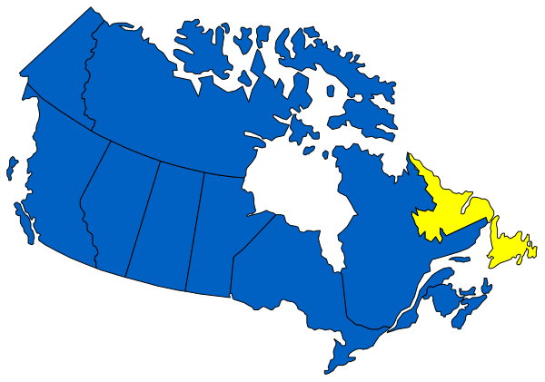 The map shows a stylized representation of Canada with provinces highlighted; it is overlaid on an outline that appears to be part of another image featuring what looks like North America's geography at night, possibly indicating population density by province in blue and yellow shades against the darker background.