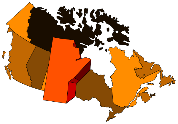 The map shows a section of Canada with provinces highlighted; it's overlaid on an orange background that resembles fire.