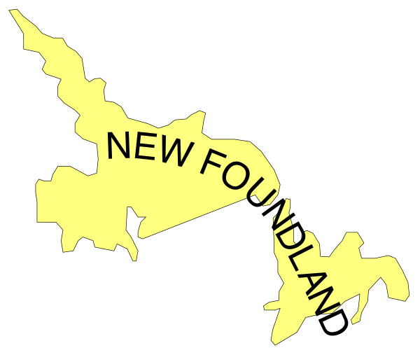 The map shows a stylized representation of Newfoundland with text indicating its location on Canada's east coast.