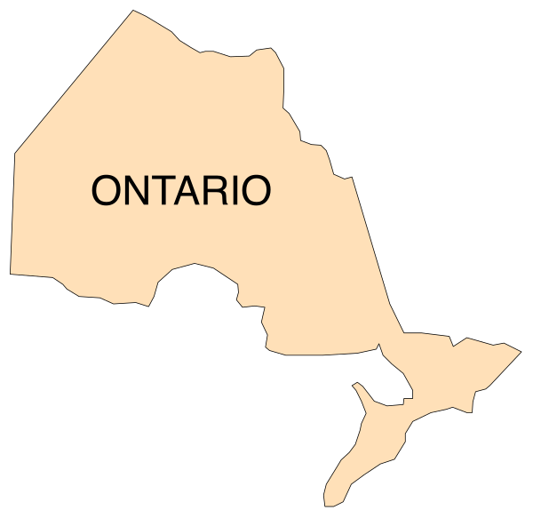 The map shows a province of Canada with its capital city labeled as Ontario.