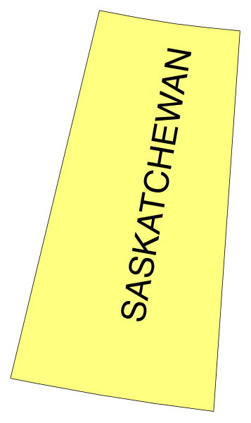 The image shows a yellow sign with black text that reads "Saskatchewan" on it against an otherwise plain background.