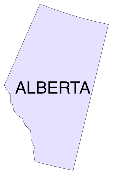 The image shows a map of Alberta province with its capital city labeled as Edmonton on it.