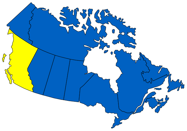 The map shows a stylized representation of Canada with provinces highlighted by color; it is overlaid on top of an image that appears to be from space showing Earth's continents in shades of blue and green, indicating oceans and landmasses respectively.