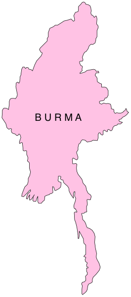 The image shows a stylized map of Burma with pink borders overlaid on top of another layer that appears to be an unrelated photo in grayscale; there is no text present within this small clip-art image.