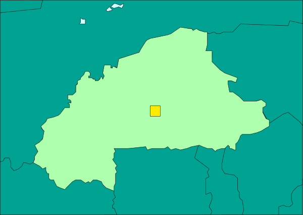The map shows a country with its capital marked by an orange dot on it.