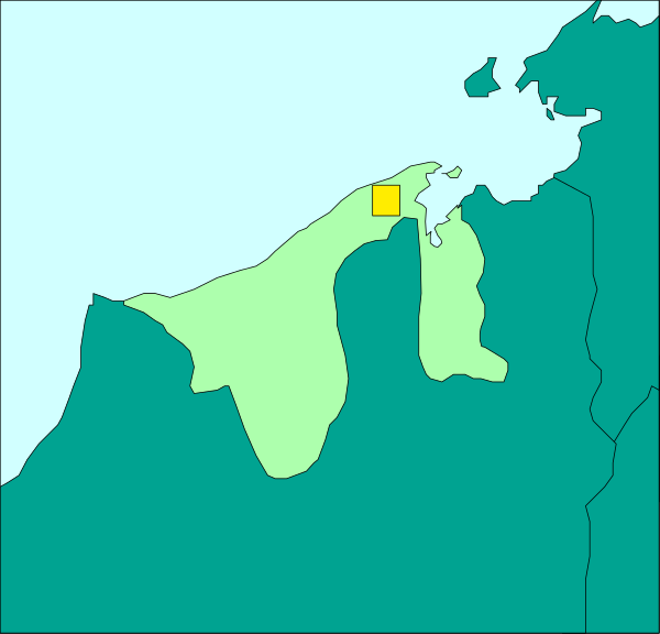 The map shows a coastal area with an island labeled "Yellowstone" surrounded by water bodies named after different states of America: Lake Michigan to its west, Lake Superior to its northwest, Lake Erie and Ontario to its east-northeast, and Hudson Bay on the far right.