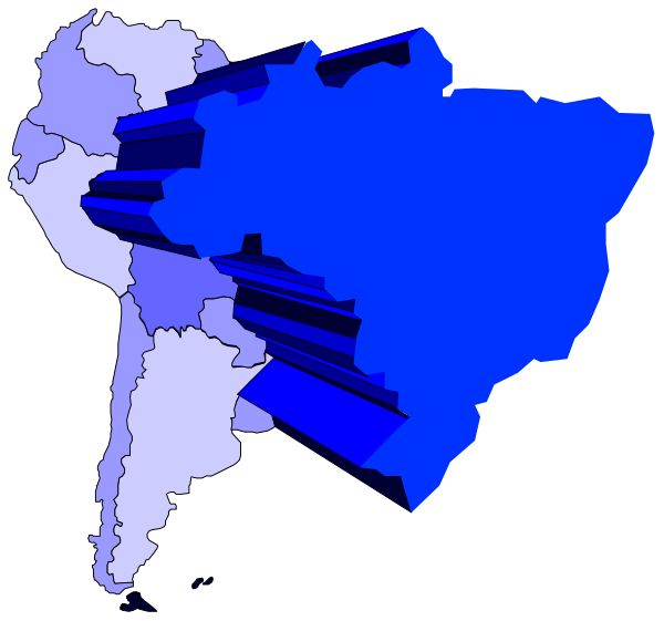 The map shows South America with Brazil highlighted; it's a stylized representation of countries on Earth using flat design elements like blocks to represent landmasses.