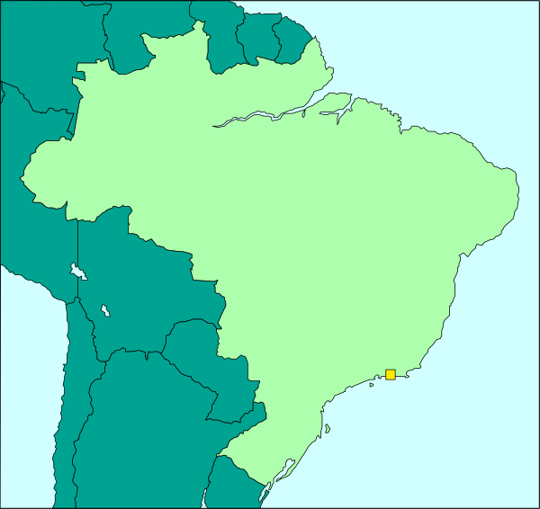 The map shows a stylized representation of South America with Brazil highlighted as yellow; it is overlaid on two different backgrounds: one showing an outline of countries in green shades against blue oceans, and another displaying states within Brazil outlined by white lines on top of the same geographic backdrop.