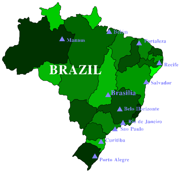 The map shows Brazil with its states highlighted, indicating a focus on that country's geography within South America.