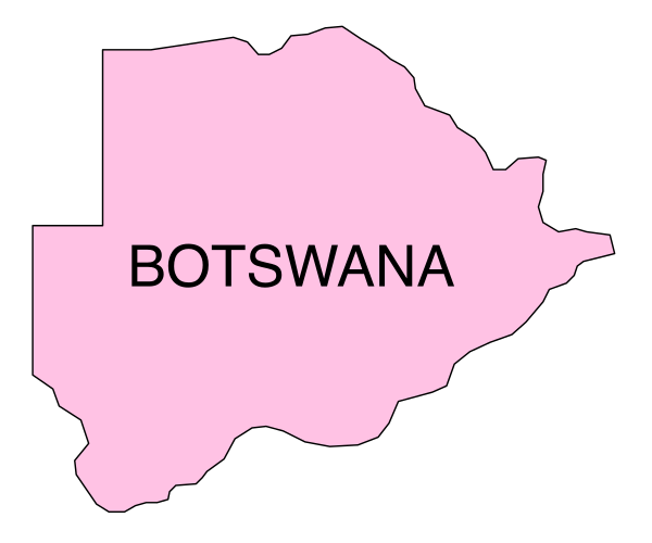 The image shows a stylized map of Botswana with its capital city labeled as Gaborone on it.