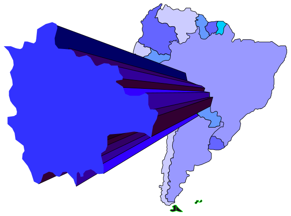 The image shows a map with various countries highlighted by different shades of blue on a black background; there is also an arrow pointing from one country to another in red coloring.