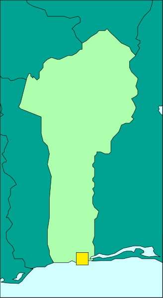 The map shows a country with two distinct regions separated by water; there's an island on top of which is located another smaller landmass connected to it via bridge-like structures.