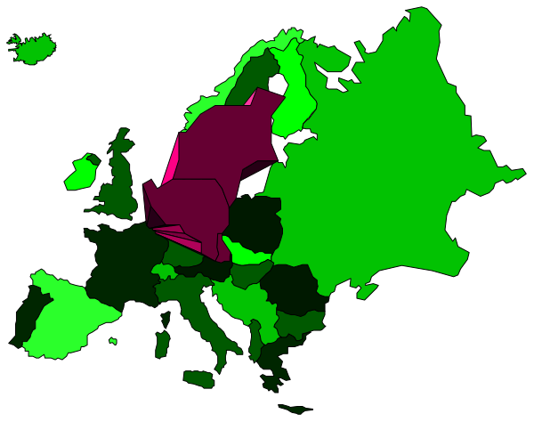 The map shows Europe with a pink area highlighted on it; there's no text present within this small clip-art image.