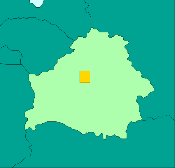 The map shows a green area with an orange square on it inside of another larger blue rectangle that is within a purple border.