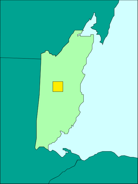 The map shows a state with its capital marked by an orange square on top of it.