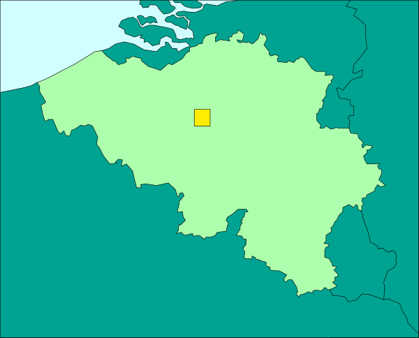 The map shows a stylized representation of Belgium with its provinces outlined; it is colored to represent different regions within the country.