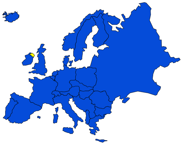 The map shows Europe with a focus on France, Germany, Spain, Italy, England, Ireland, Scotland, Russia, Poland, Romania, Bulgaria, Greece, Turkey, Ukraine, Belarus, Moldova, and parts of other countries in various shades of blue against the darker background.