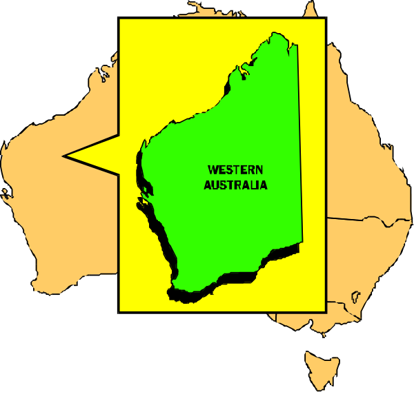 The map shows Australia with Western Australia highlighted on a yellow background within an orange border labeled "Western australia."