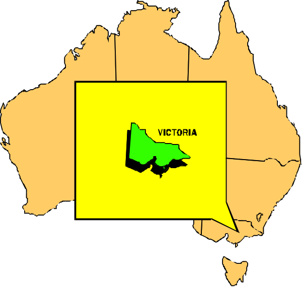 The map shows a rectangular area labeled "Victoria" on an Australian continent with Australia's outline visible around it.