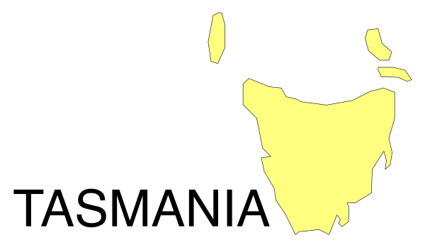 The image shows a map with two locations marked: "Fiji" on top left corner and "Tasmania" in bottom right corner of Australia.