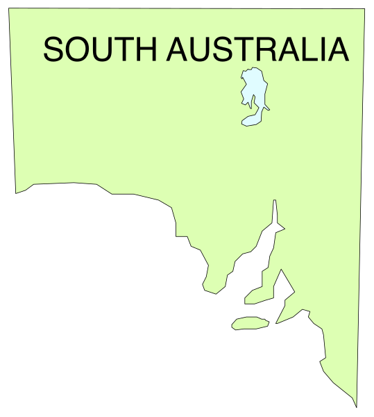 The map shows a stylized representation of Australia with South Australia highlighted on it.