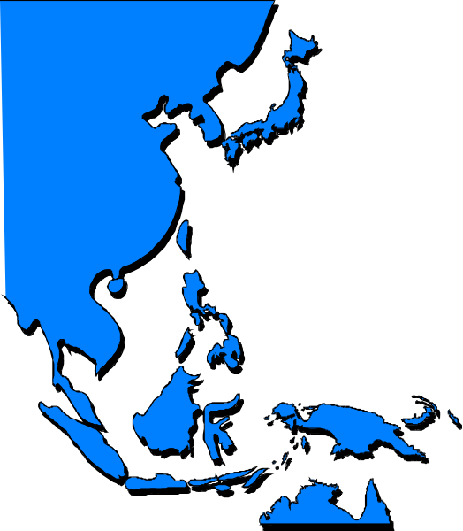 The map shows a stylized representation of Southeast Asia with countries labeled; it is colored blue on black background.