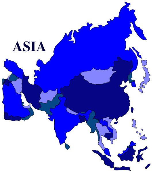 The map shows Asia with a focus on Russia, India, China, and parts of Europe labeled "Asia."