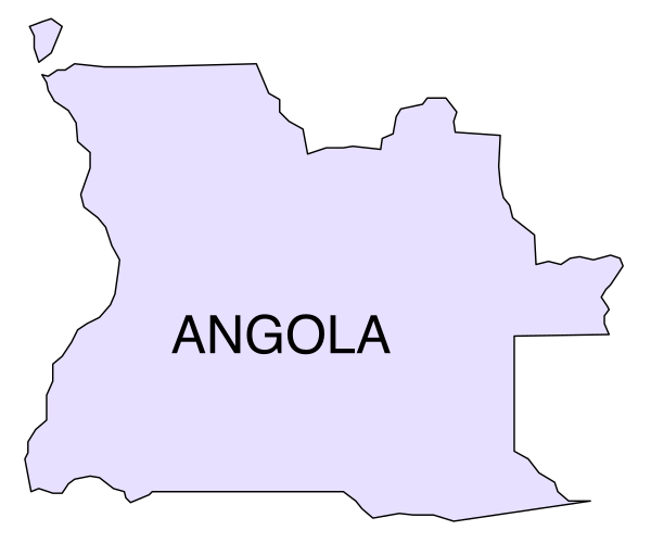 The map shows Angola with a purple outline around it on a white background.