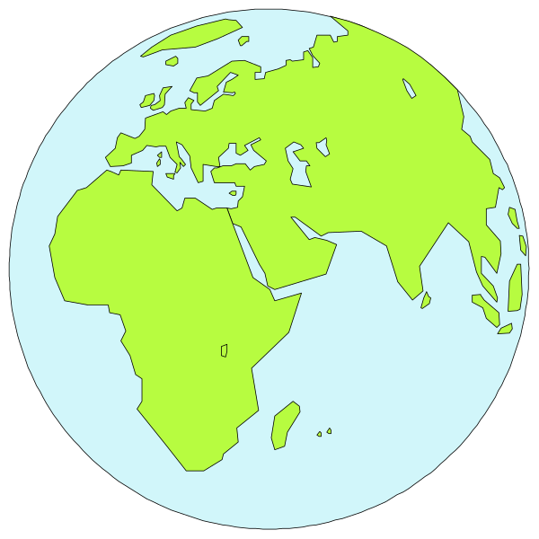 The image shows two maps of Earth with different continents highlighted: on top is a map where Africa has been emphasized in green coloring; below it is another world map without any colored regions.
