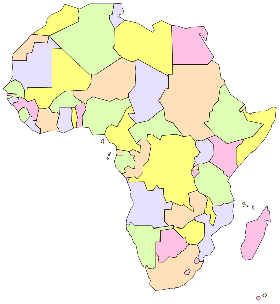 The map shows a stylized representation of Africa with various countries labeled by their names such as "Egypt," "Nigeria," etc., in different colored regions against a white background.