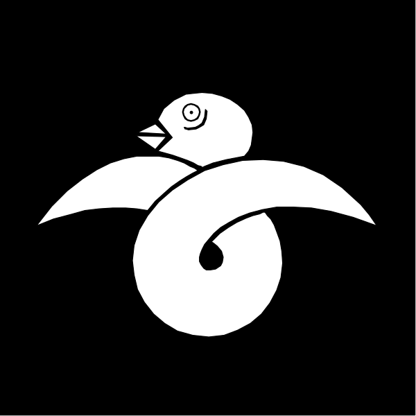 The black and white logo features a stylized bird with its wings spread out on either side of it's body in flight against an unadorned background.