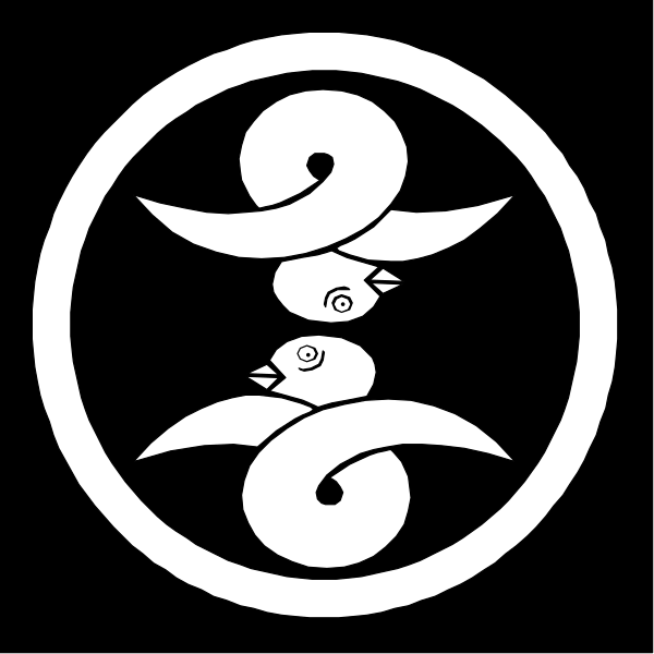 The black and white logo features a stylized design that resembles an abstract swirl with two symmetrical elements on either side of what appears to be a central motif; it is difficult to discern specific details due to its simplicity, but there seems to be no text or recognizable objects.