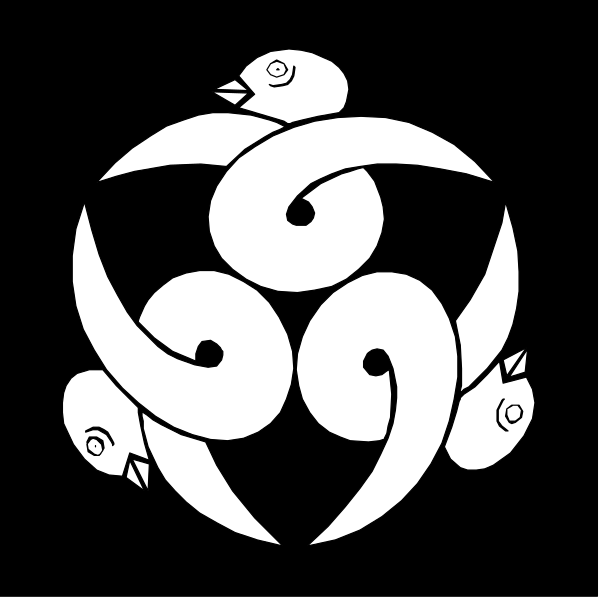 The black and white logo features a stylized design with two intertwined swirls resembling snakes forming an infinity symbol at their center; above this central motif is another snake-like figure, possibly representing a bird due to its beak shape, perched on the left side of one of the spirals.