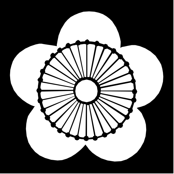 The black and white logo features a wheel with spokes radiating from its center inside an emblem that resembles a flower-like shape surrounding it.