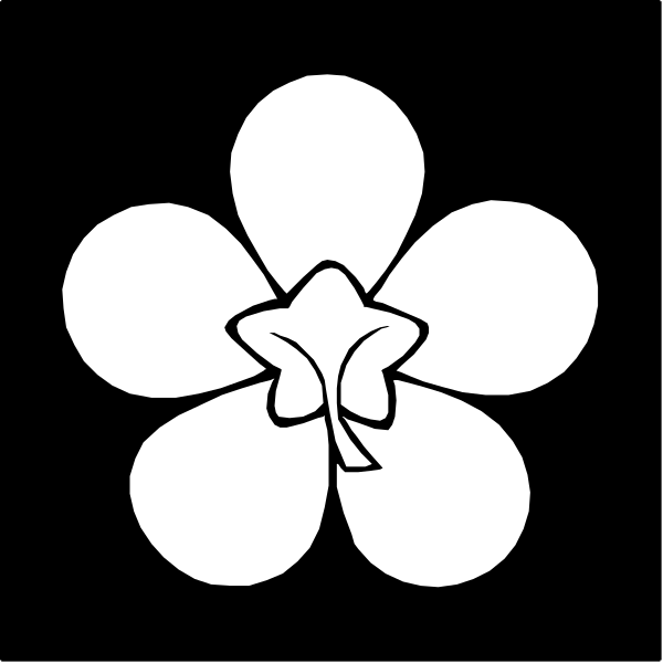 The black and white logo features a flower with six petals surrounding an open center where there is no visible stamen or pistil.