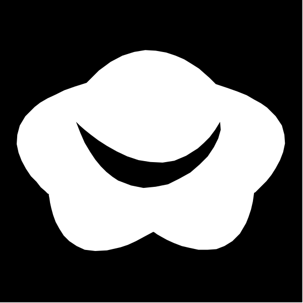 The image shows a white smiley face icon with black eyes on it against a dark background.