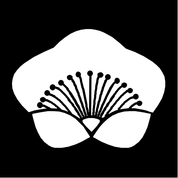 The black and white logo features a stylized flower with multiple petals radiating from its center to form an intricate pattern around it; atop this floral design is another smaller circle that resembles a blossom, also composed of several layers or segments connected by lines creating the appearance of delicate filaments.