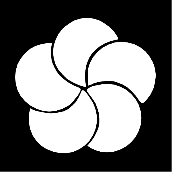 The image shows a black and white logo with an abstract design that resembles interconnected circles forming a pattern reminiscent of snowflakes or flowers.