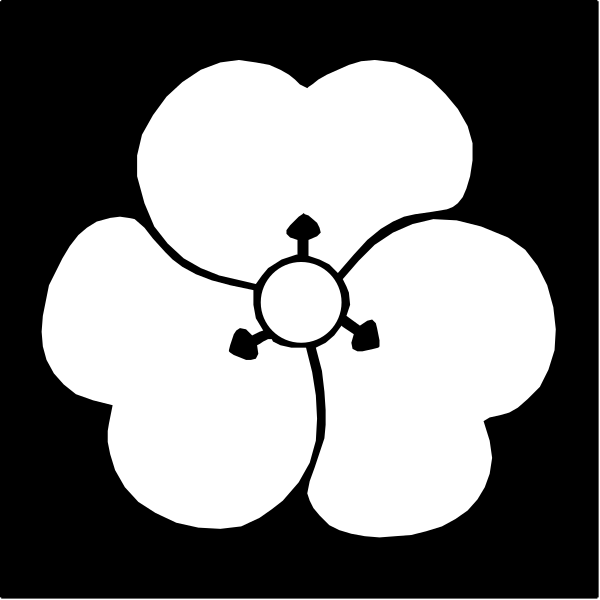 The black and white logo features a flower with six petals arranged around an inner circle that contains three lines radiating from each other to form a triangle shape in its center.