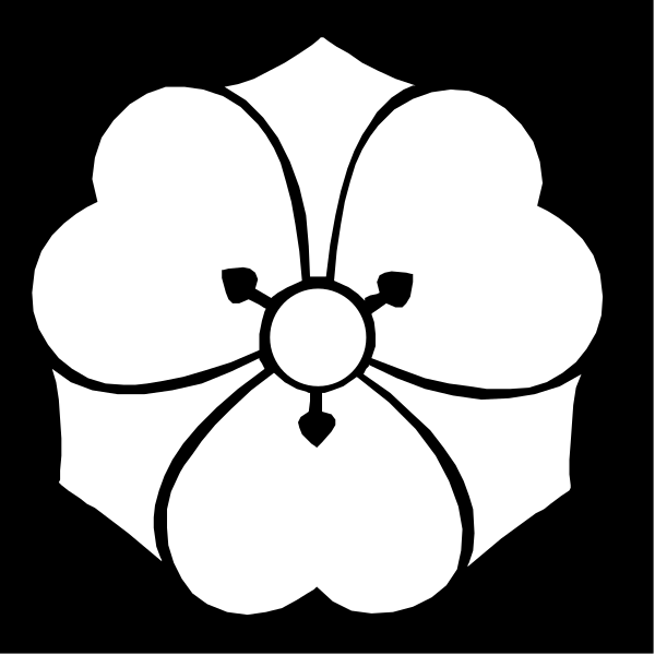 The black and white logo features a stylized flower with six petals arranged around an inner circle that contains three smaller circles in descending order of size from left to right; atop each small circle is a cross-like symbol, creating a pattern reminiscent of heraldic or emblematic designs.